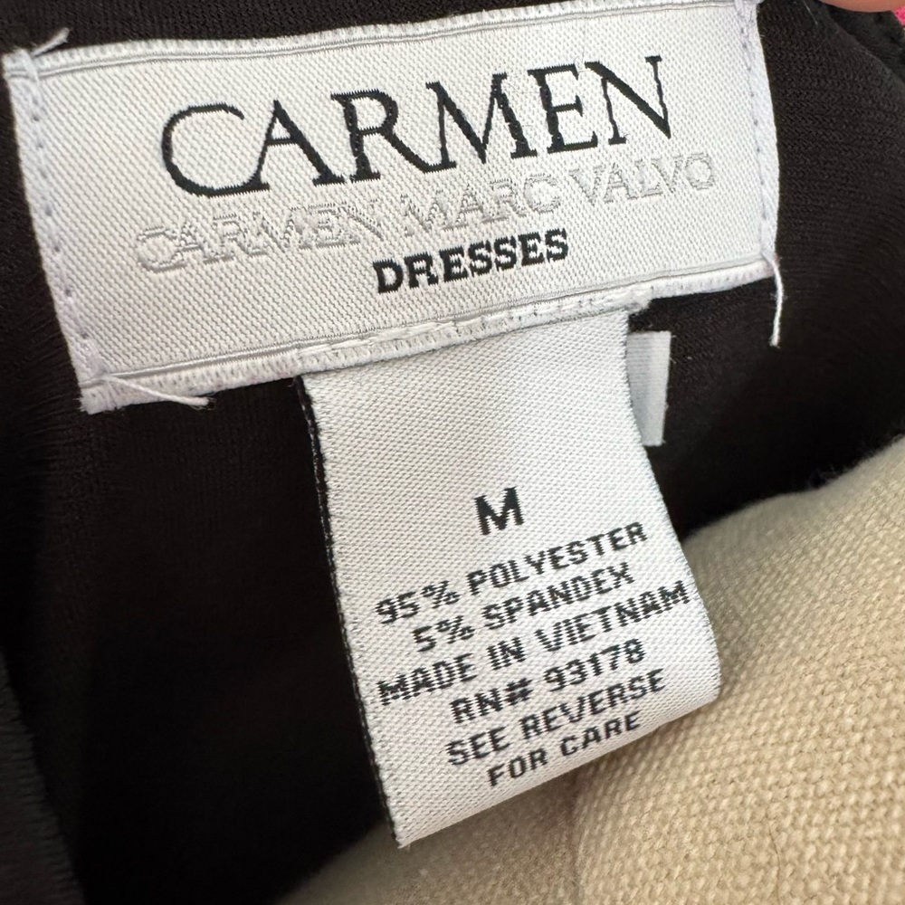 Carmen Marc Valvo Sheath Cocktail Dress Sz M Bright Knee Length Cap Sleeve EUC! - Picture 10 of 11